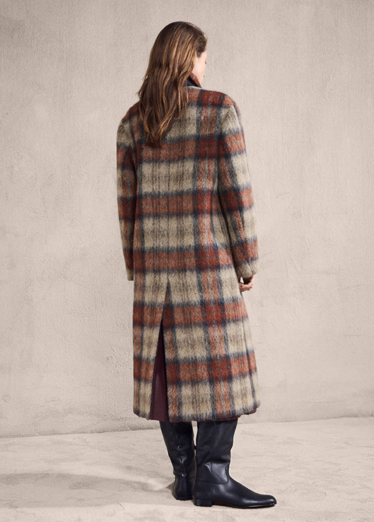 Wool-blend check coat — Beige