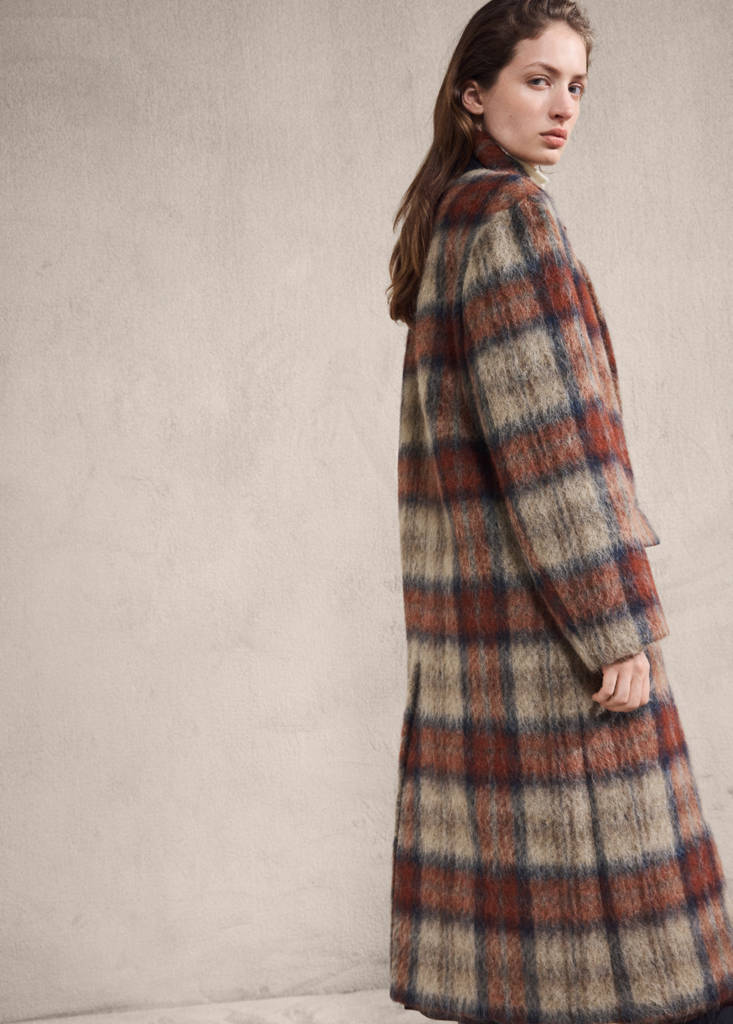 Wool-blend check coat — Beige