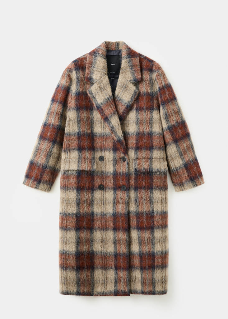 Wool-blend check coat — Beige