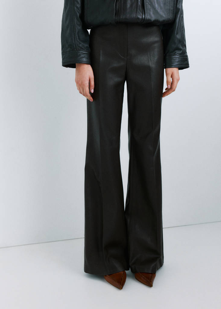 Wide leg faux-leather trousers — Chocolate