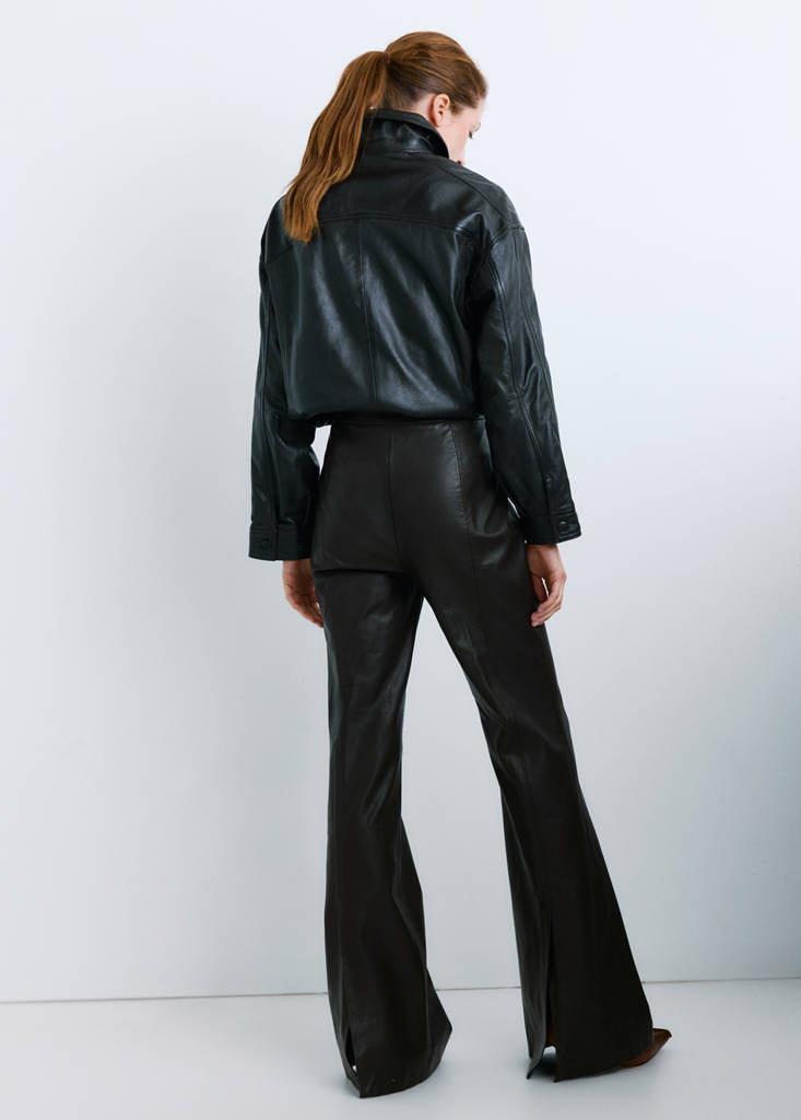Wide leg faux-leather trousers — Chocolate