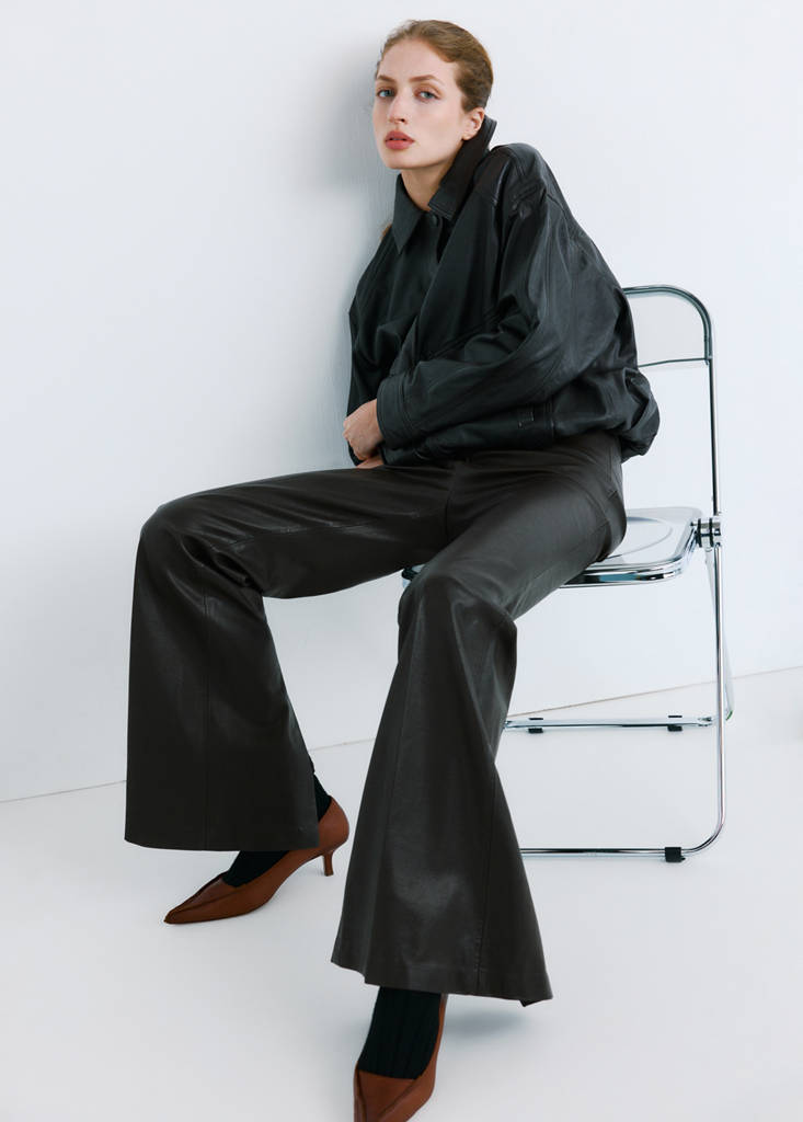 Wide leg faux-leather trousers — Chocolate