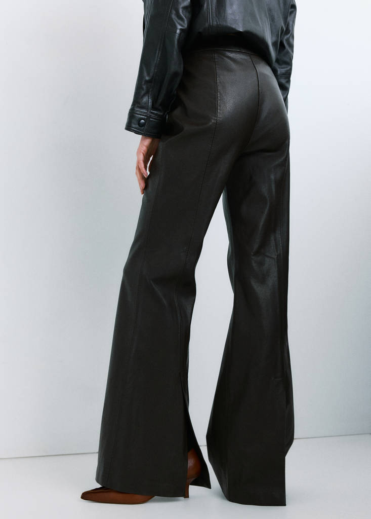 Wide leg faux-leather trousers — Chocolate