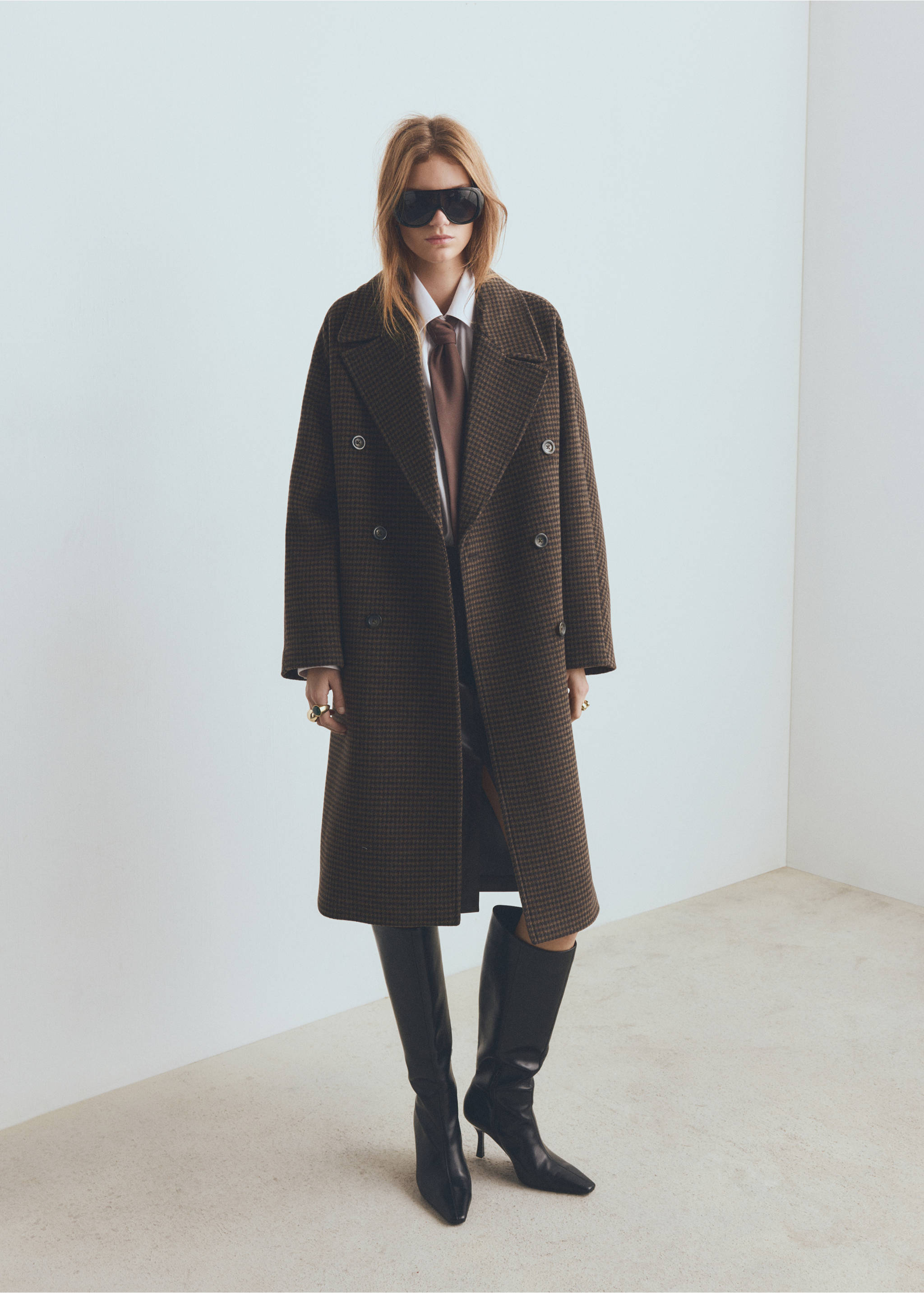 Wool-blend micro-houndstooth coat - General plane, Brown. Ref: 27071316-00.
