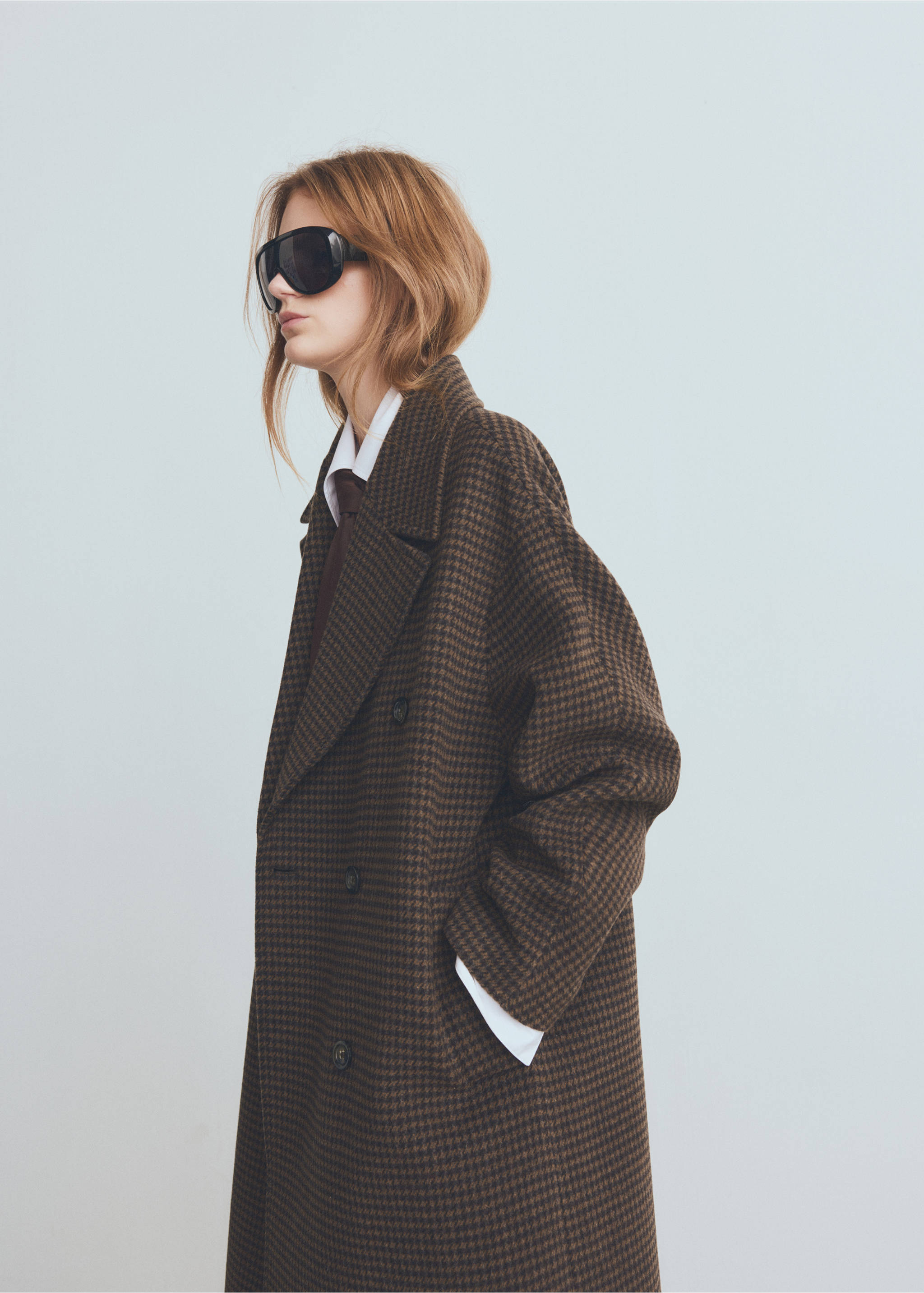 Wool-blend micro-houndstooth coat - Medium plane, Brown. Ref: 27071316-00.