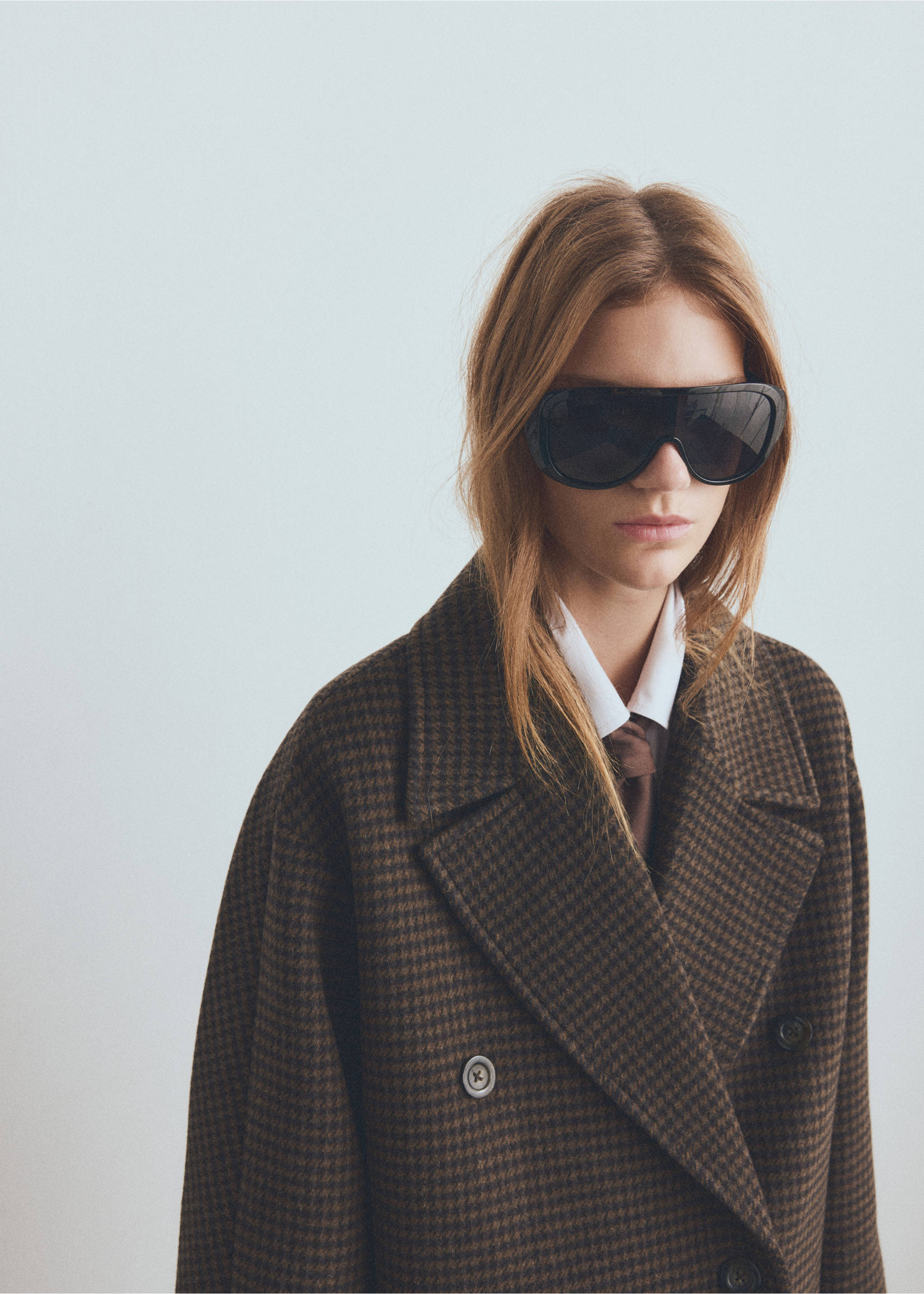 Wool-blend micro-houndstooth coat - Details of the article 1, Brown. Ref: 27071316-00.