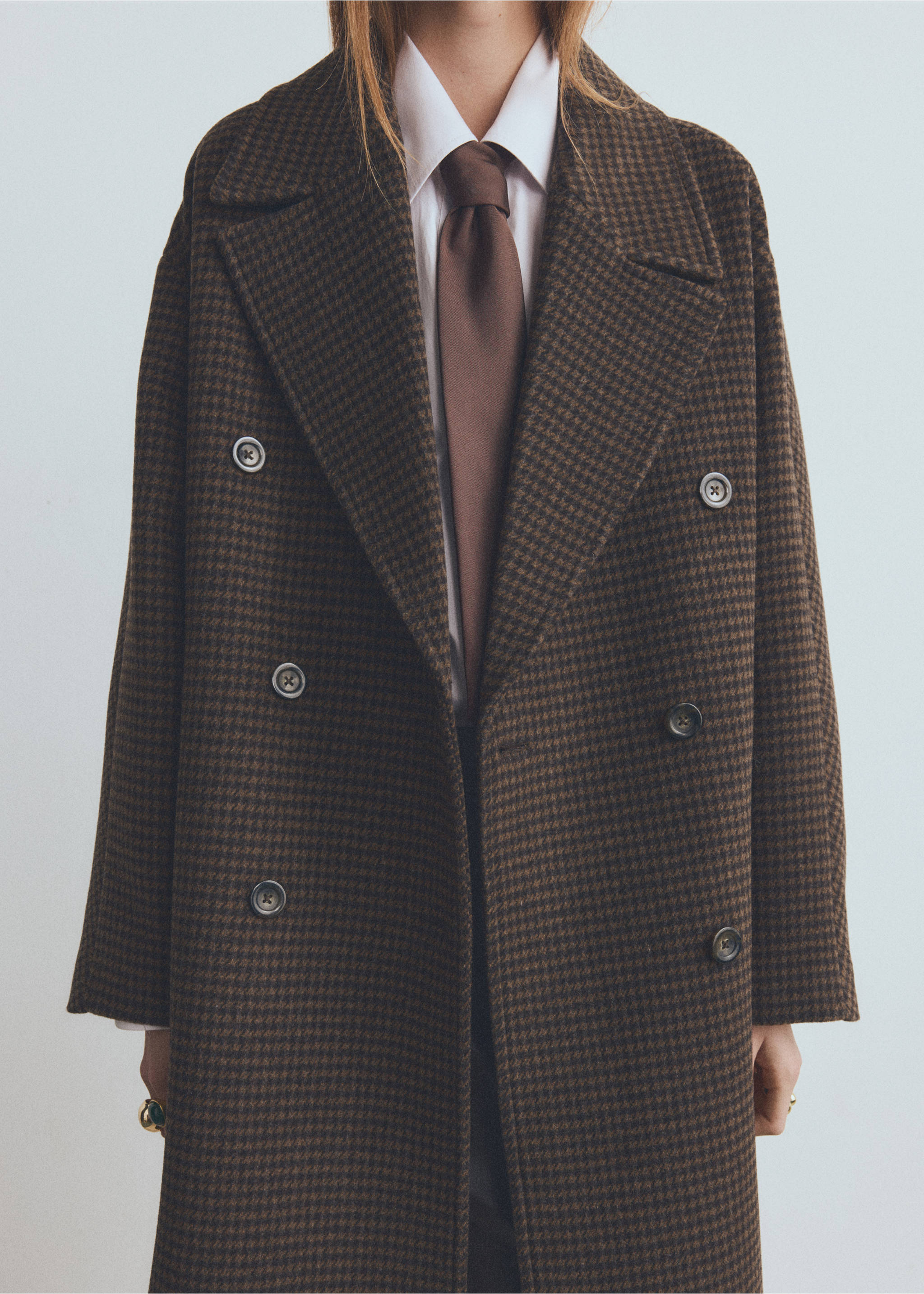 Wool-blend micro-houndstooth coat - Details of the article 3, Brown. Ref: 27071316-00.