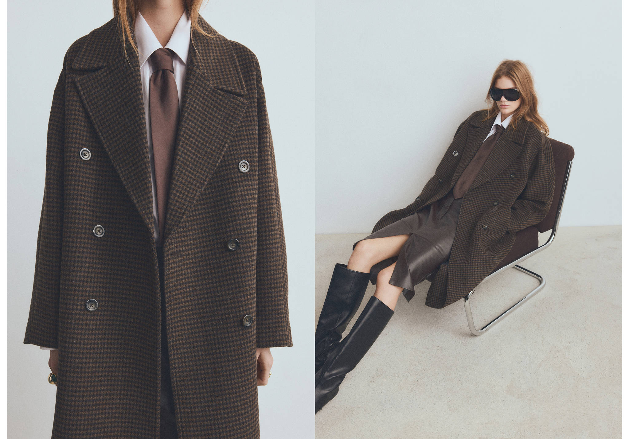 Manteau laine micro pied-de-poule - Plan panoramique