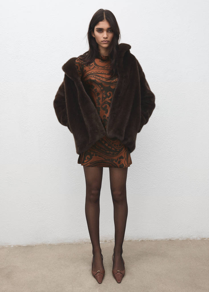 Paisley-print satin dress — Burnt Orange