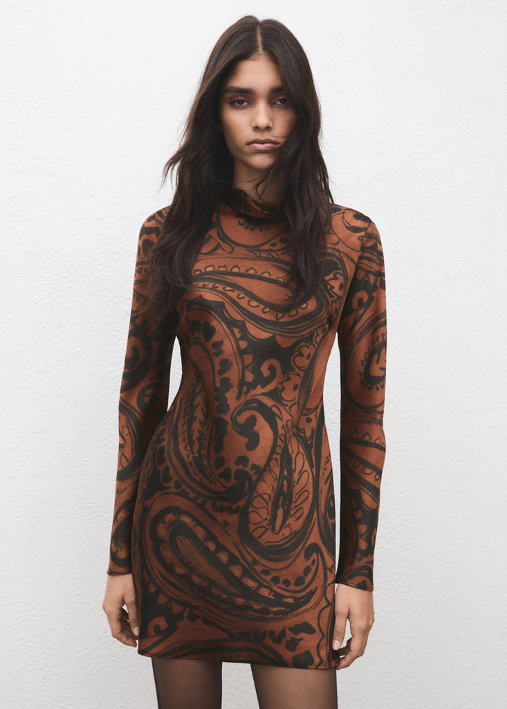 Paisley-print satin dress — Burnt Orange