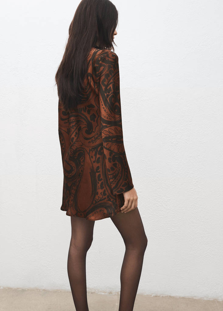 Paisley-print satin dress — Burnt Orange