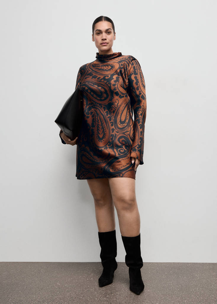 Paisley-print satin dress — Burnt Orange