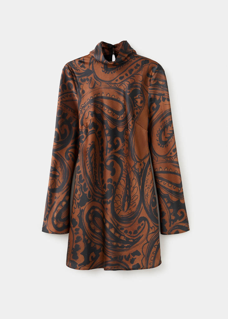 Paisley-print satin dress — Burnt Orange