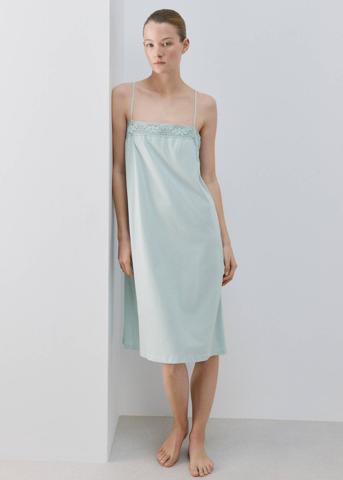Cotton lace nightgown — Mint Green
