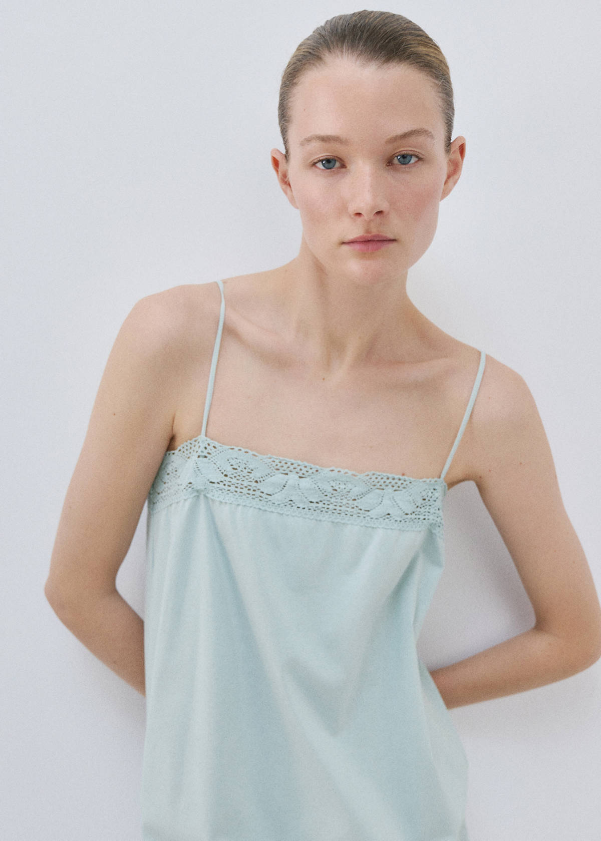 Cotton lace nightgown — Mint Green