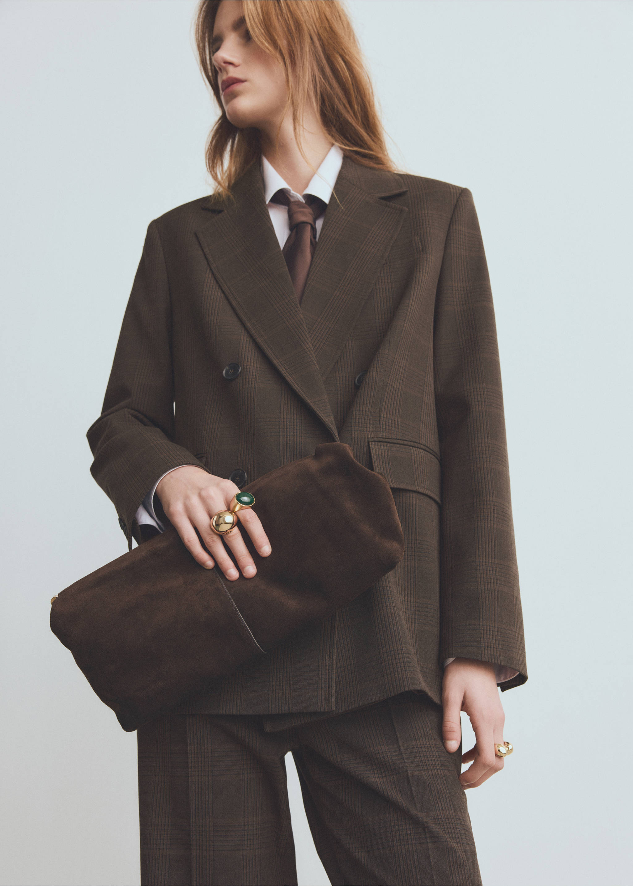 双排扣格纹西装夹克 - null, 褐色. Ref: 27071323-00.