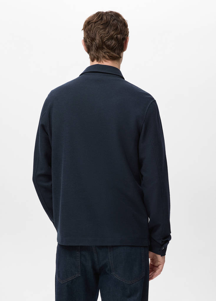 Knitted structured polo sweater — Navy
