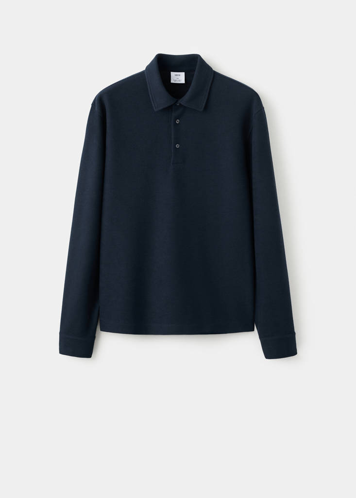 Knitted structured polo sweater — Navy