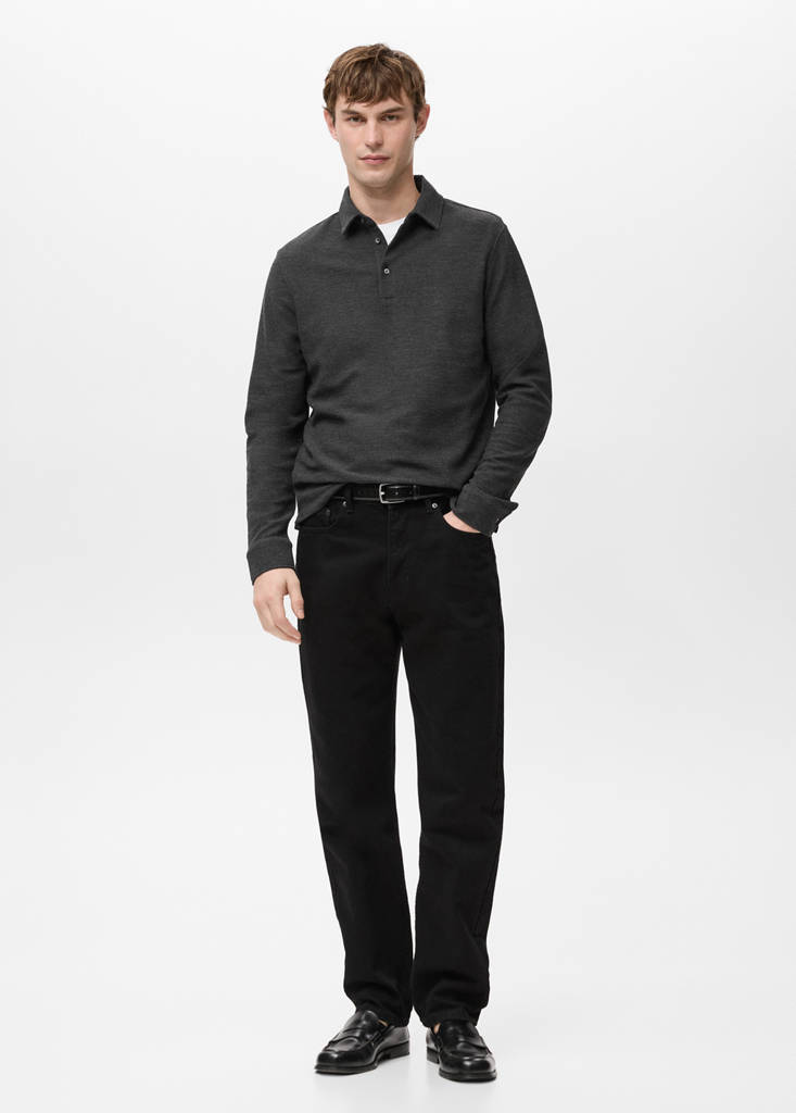 Knitted structured polo sweater — Dark Heather Grey