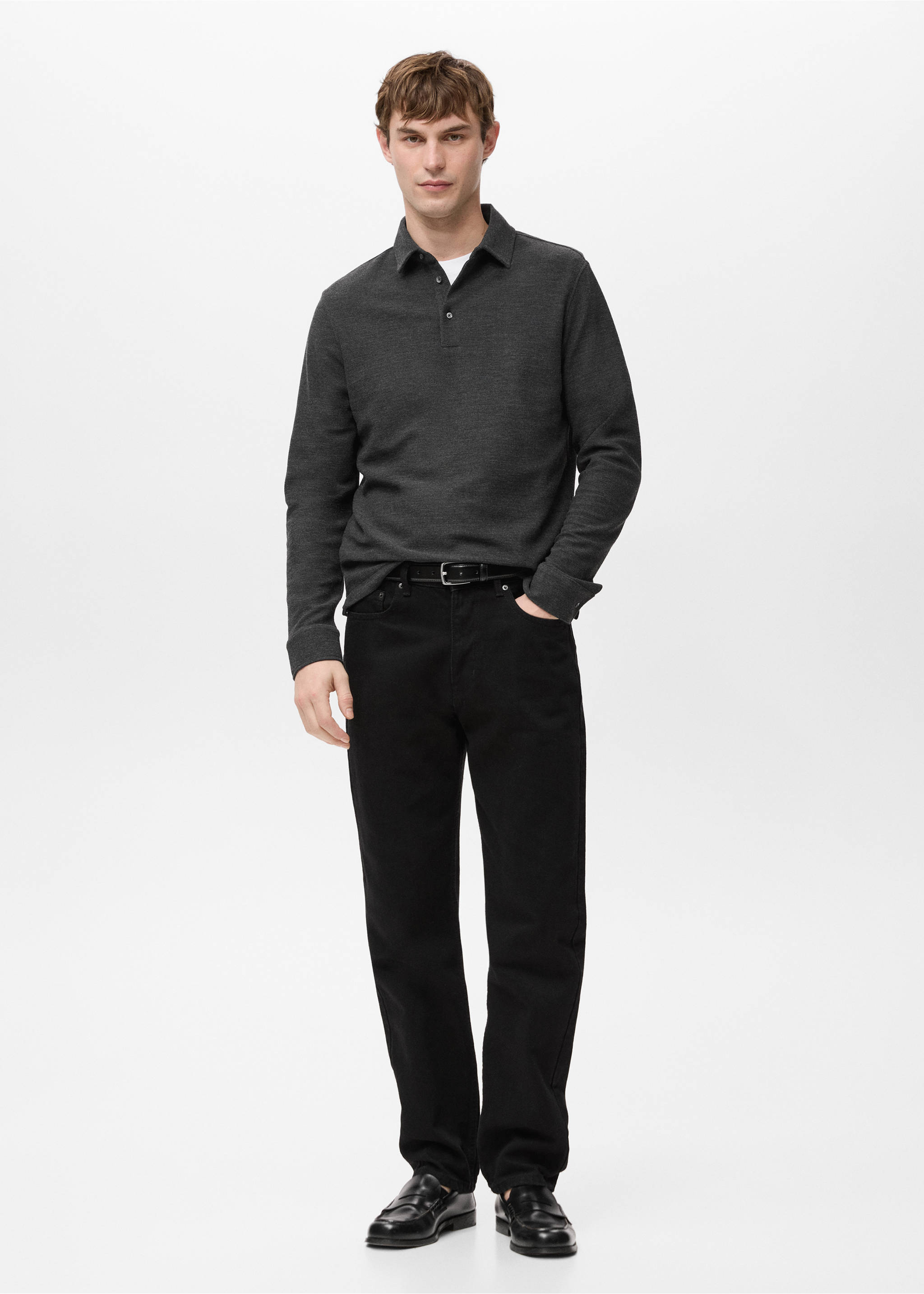 Knitted structured polo sweater - General plane, Dark Heather Grey. Ref: 27071324-00.