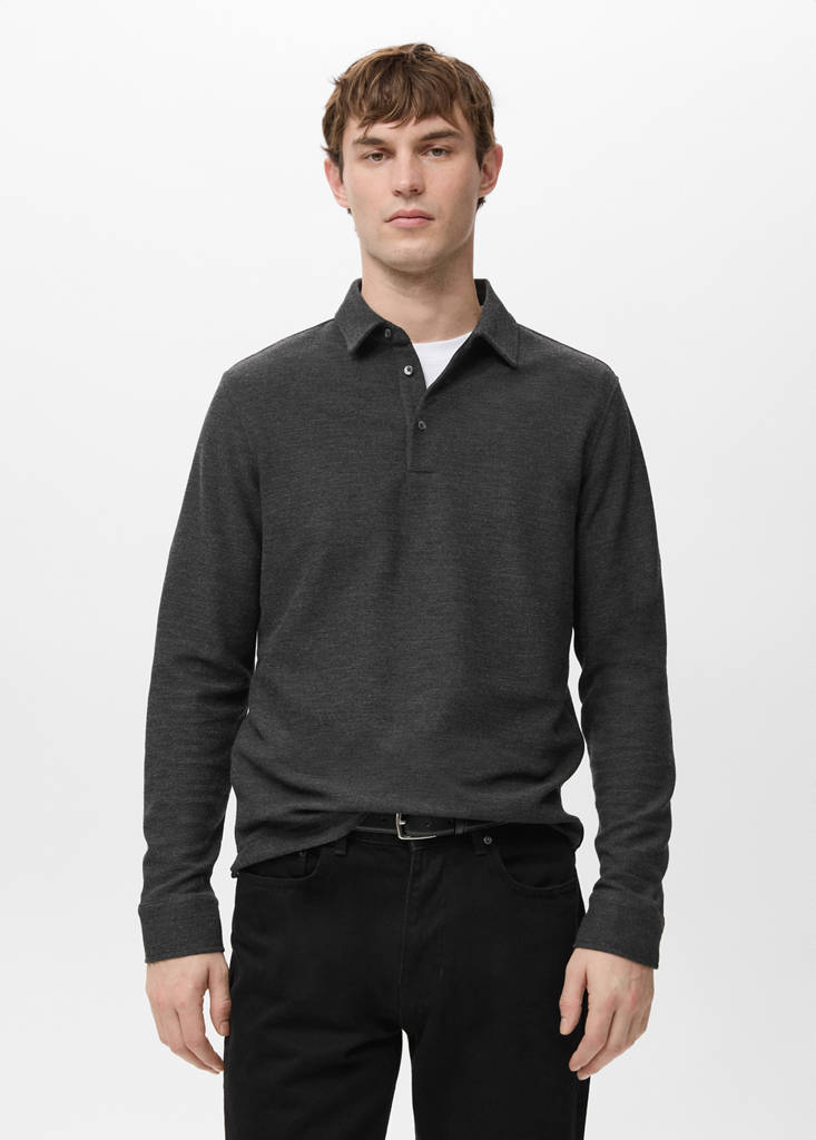 Knitted structured polo sweater — Dark Heather Grey