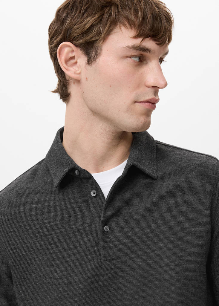 Knitted structured polo sweater — Dark Heather Grey