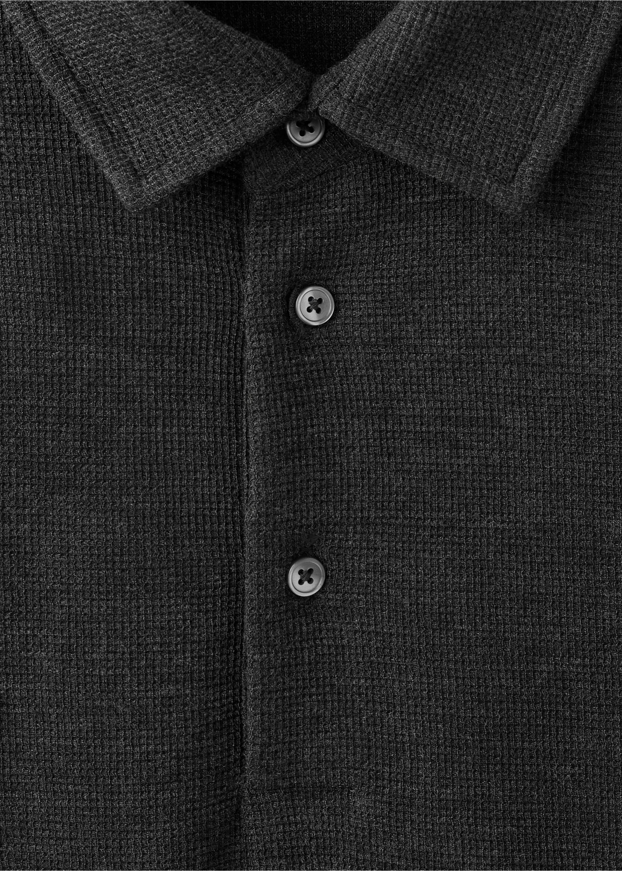 Knitted structured polo sweater - Details of the article 0, Dark Heather Grey. Ref: 27071324-00.