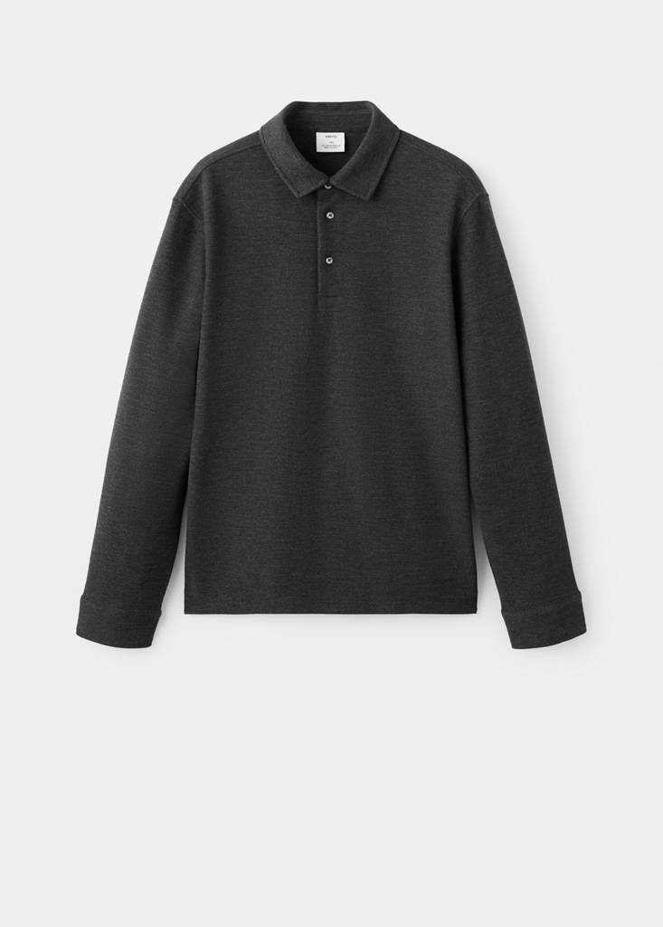 Knitted structured polo sweater — Dark Heather Grey