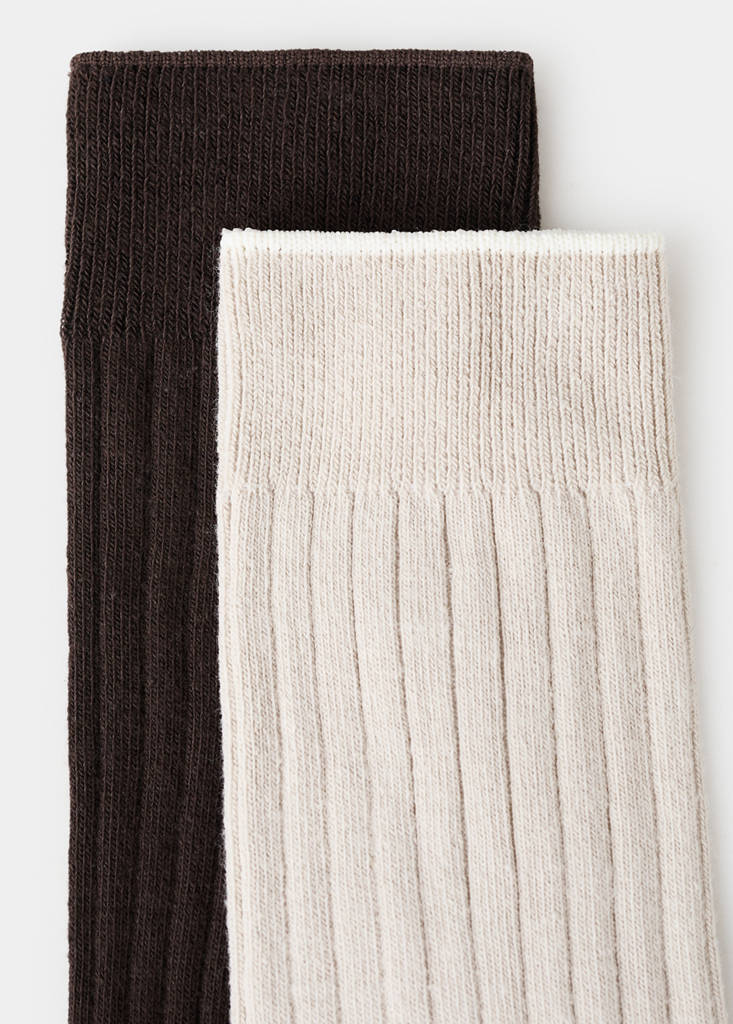 Pack of 2 ribbed cotton socks — Brown