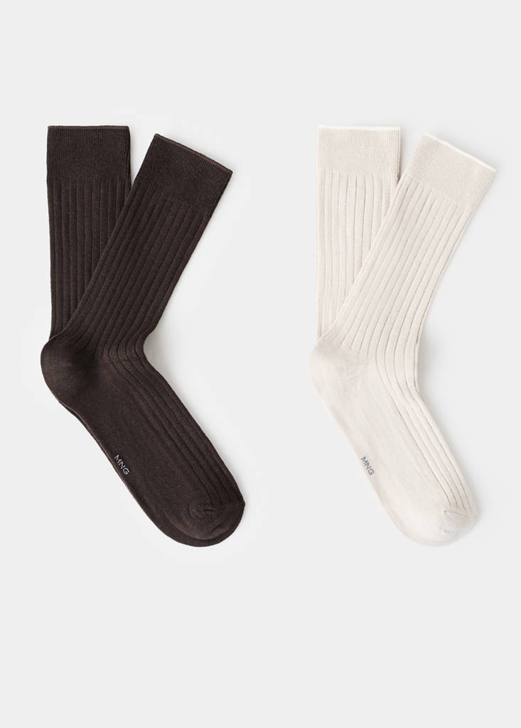 Pack of 2 ribbed cotton socks — Brown