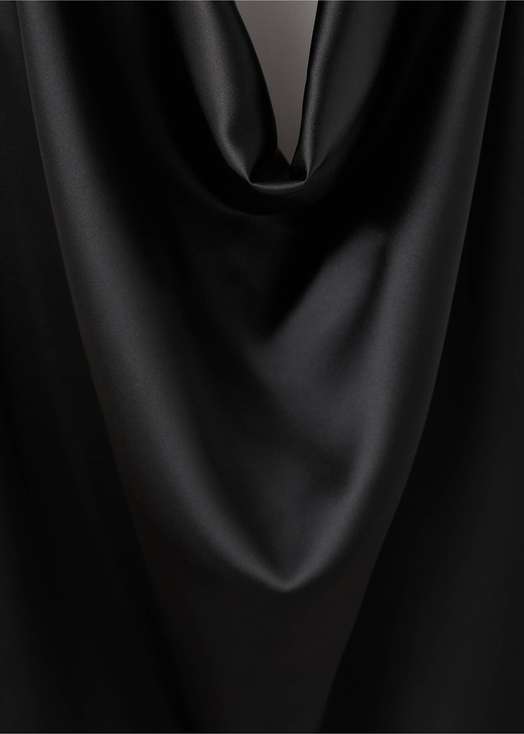 Draped neck satin top - Details of the article 8, Black. Ref: 27071327-00.