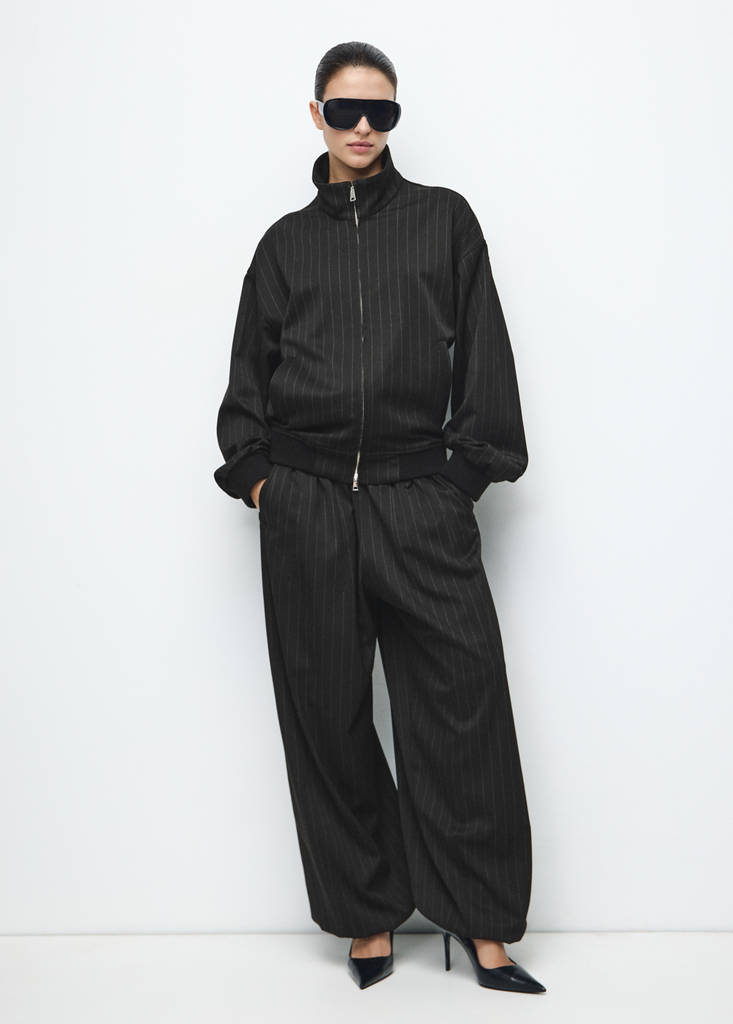 Pinstripe bomber jacket — Black