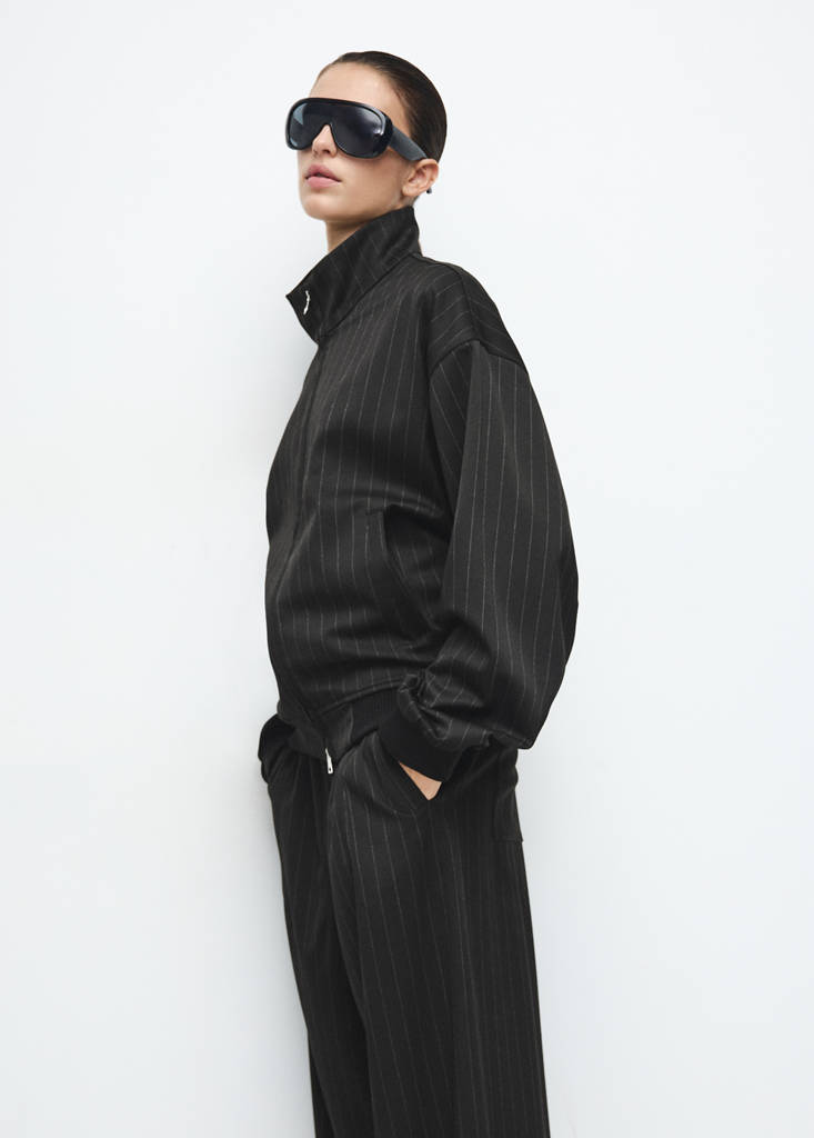 Pinstripe bomber jacket — Black