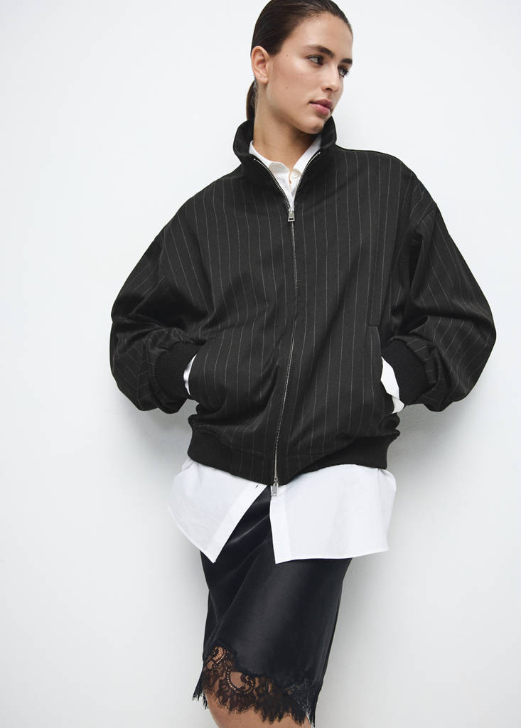 Pinstripe bomber jacket — Black