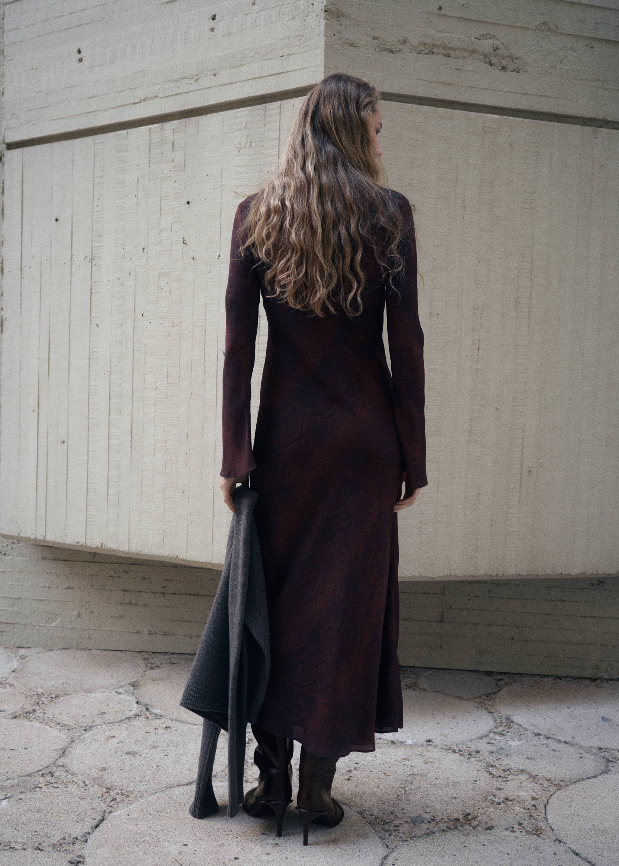 A-line animal-print dress - Reverse of the article, Burgundy. Ref: 27071343-00.