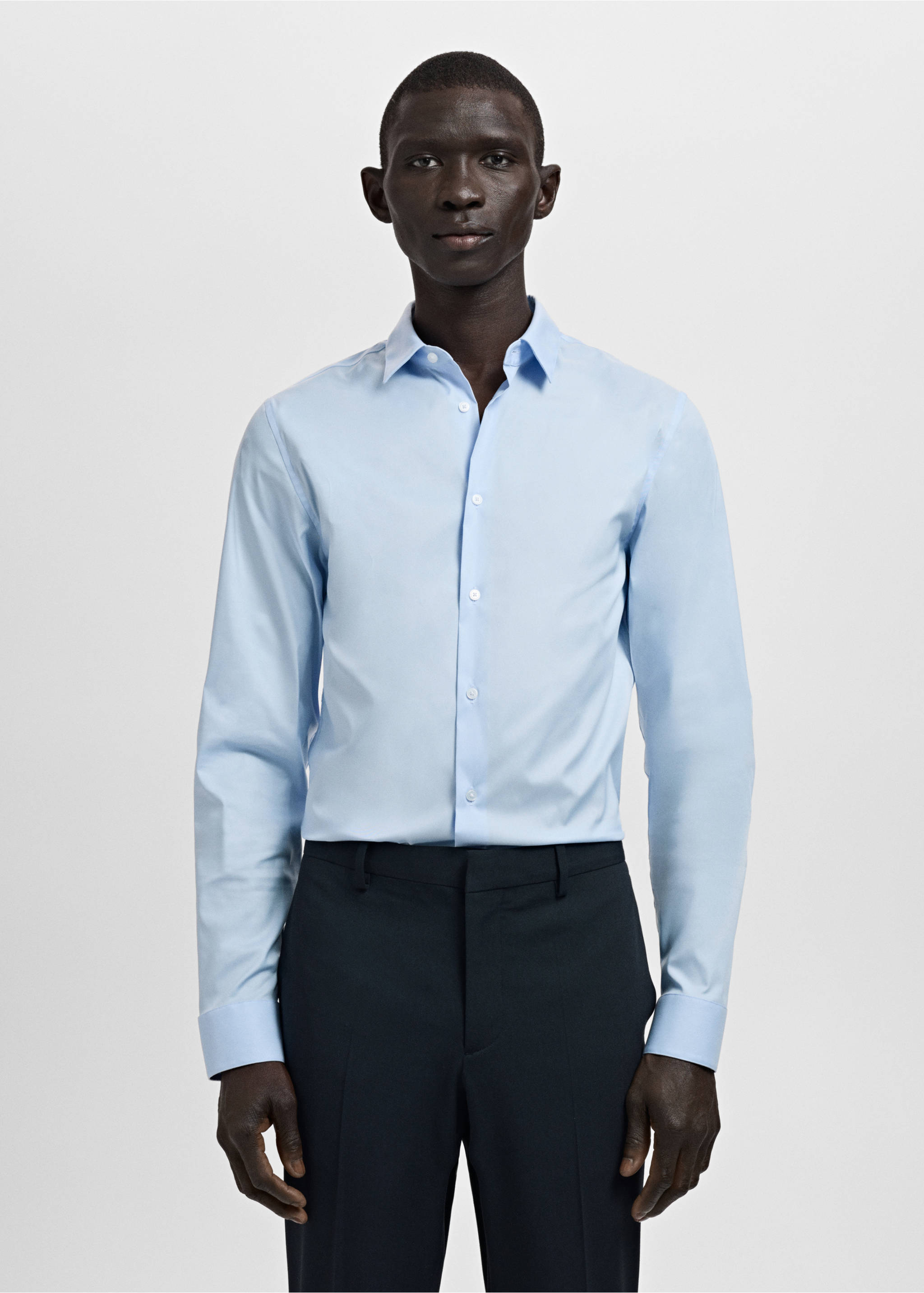 Chemise costume slim fit coton - Plan moyen, Bleu ciel. Ref: 27071347-00.