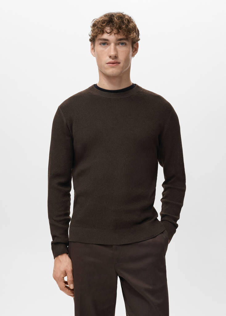 Fine rib-knit cotton sweater — Chocolate