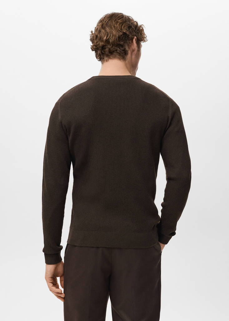 Fine rib-knit cotton sweater — Chocolate