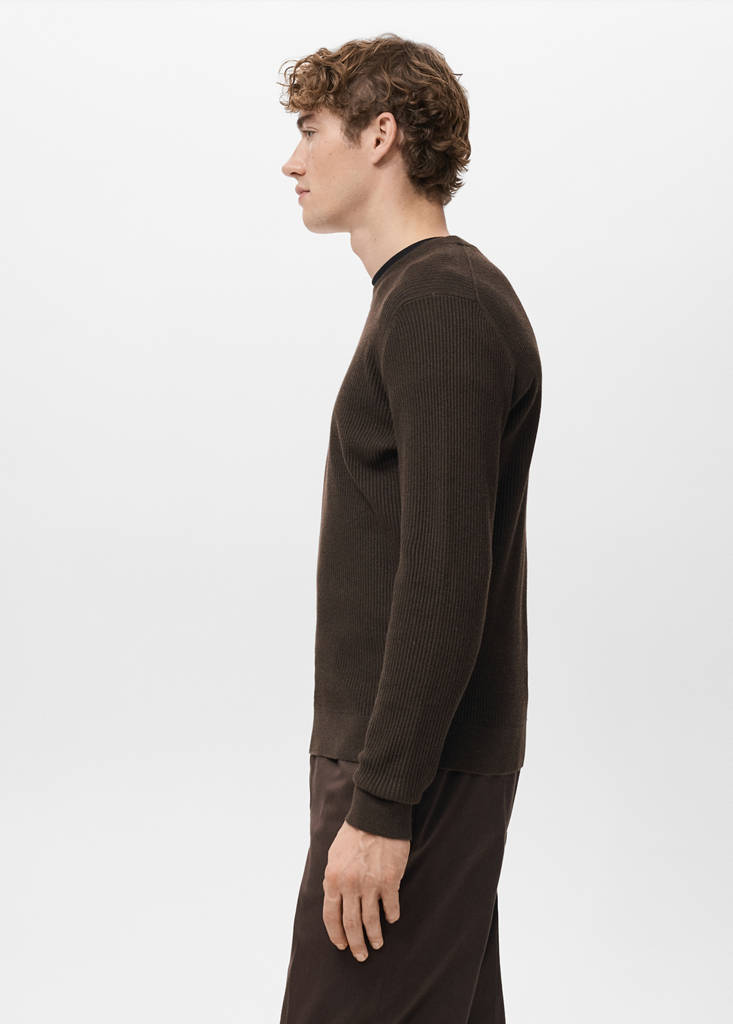 Fine rib-knit cotton sweater — Chocolate