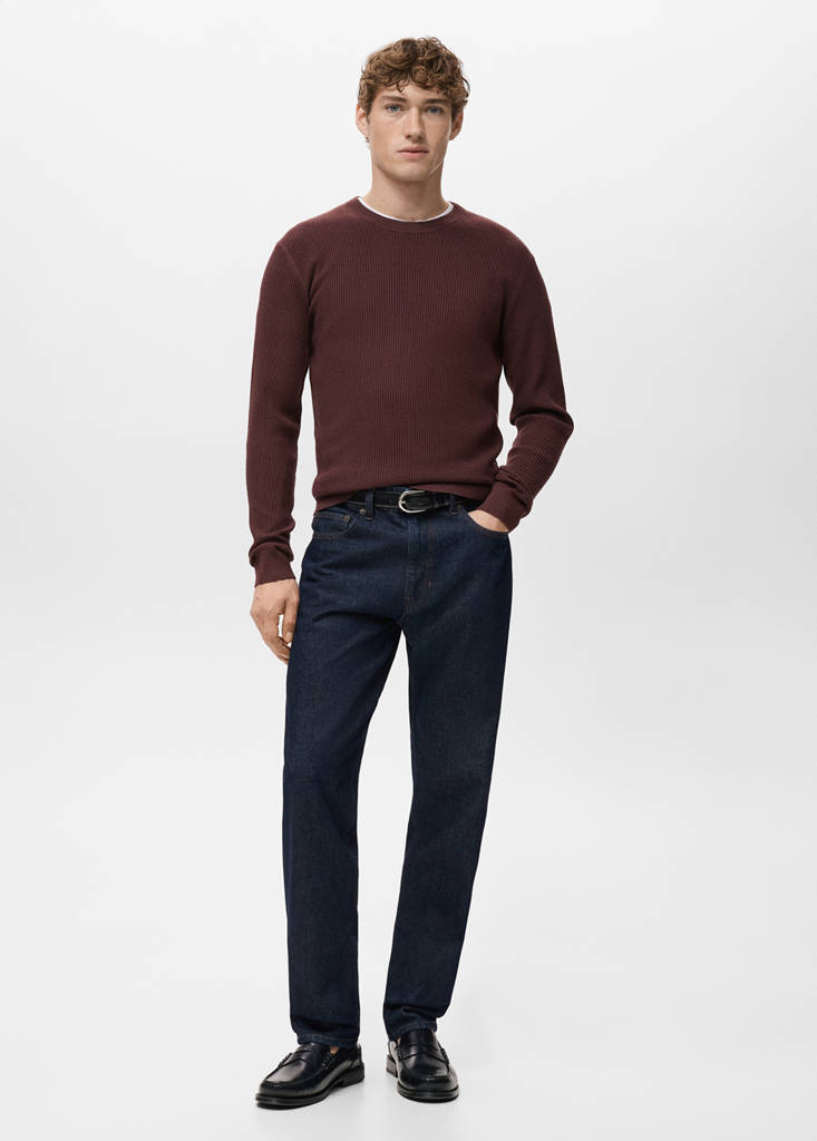 Fine rib-knit cotton sweater — Burgundy