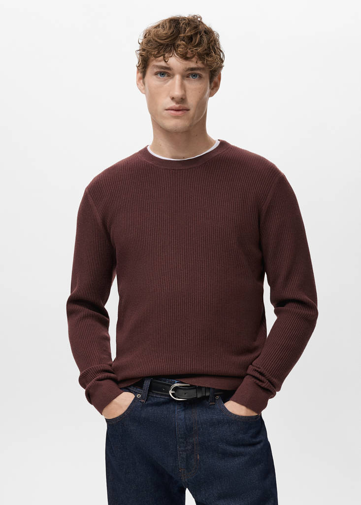 Fine rib-knit cotton sweater — Burgundy