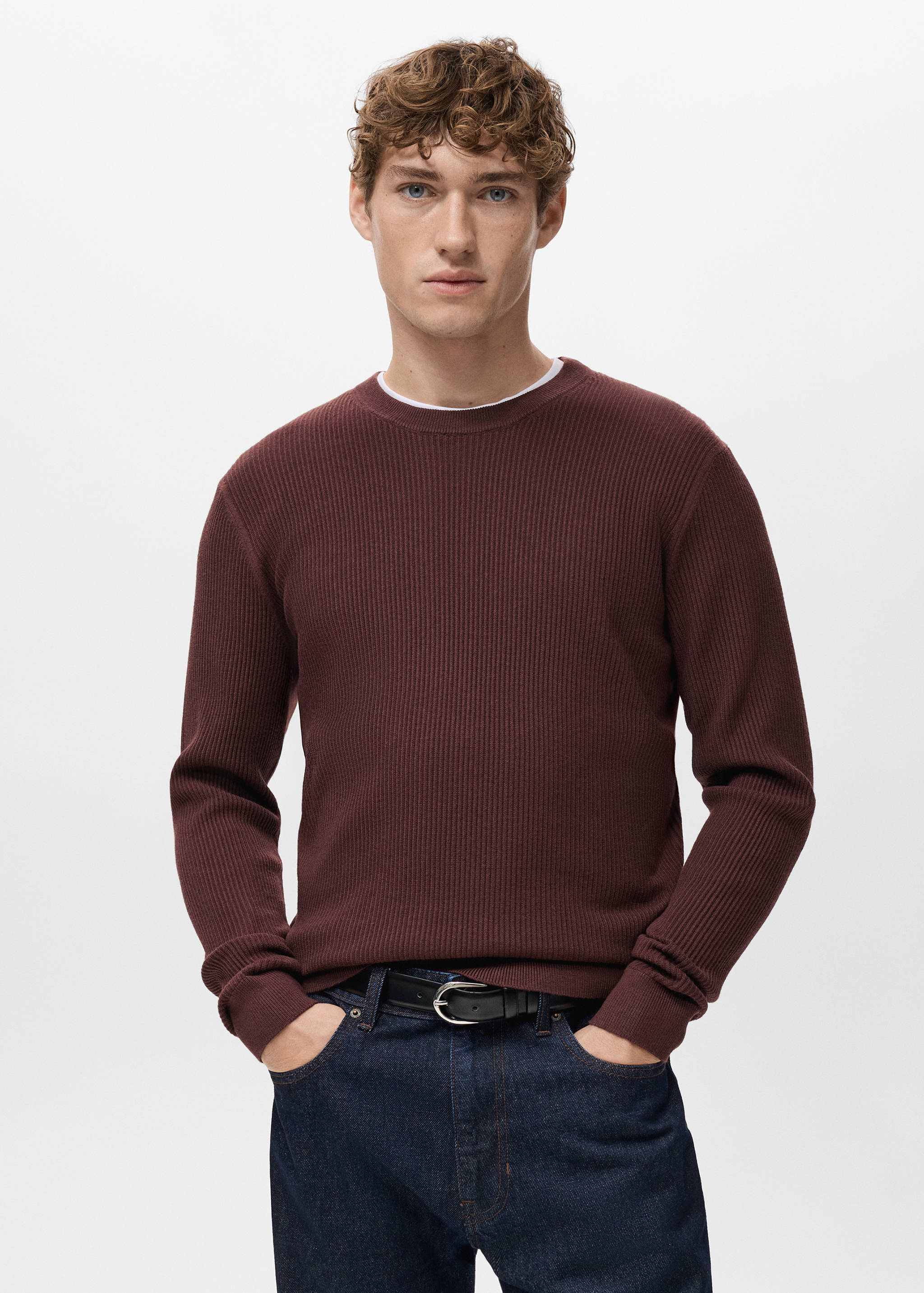 Fine rib-knit cotton sweater - Medium plane