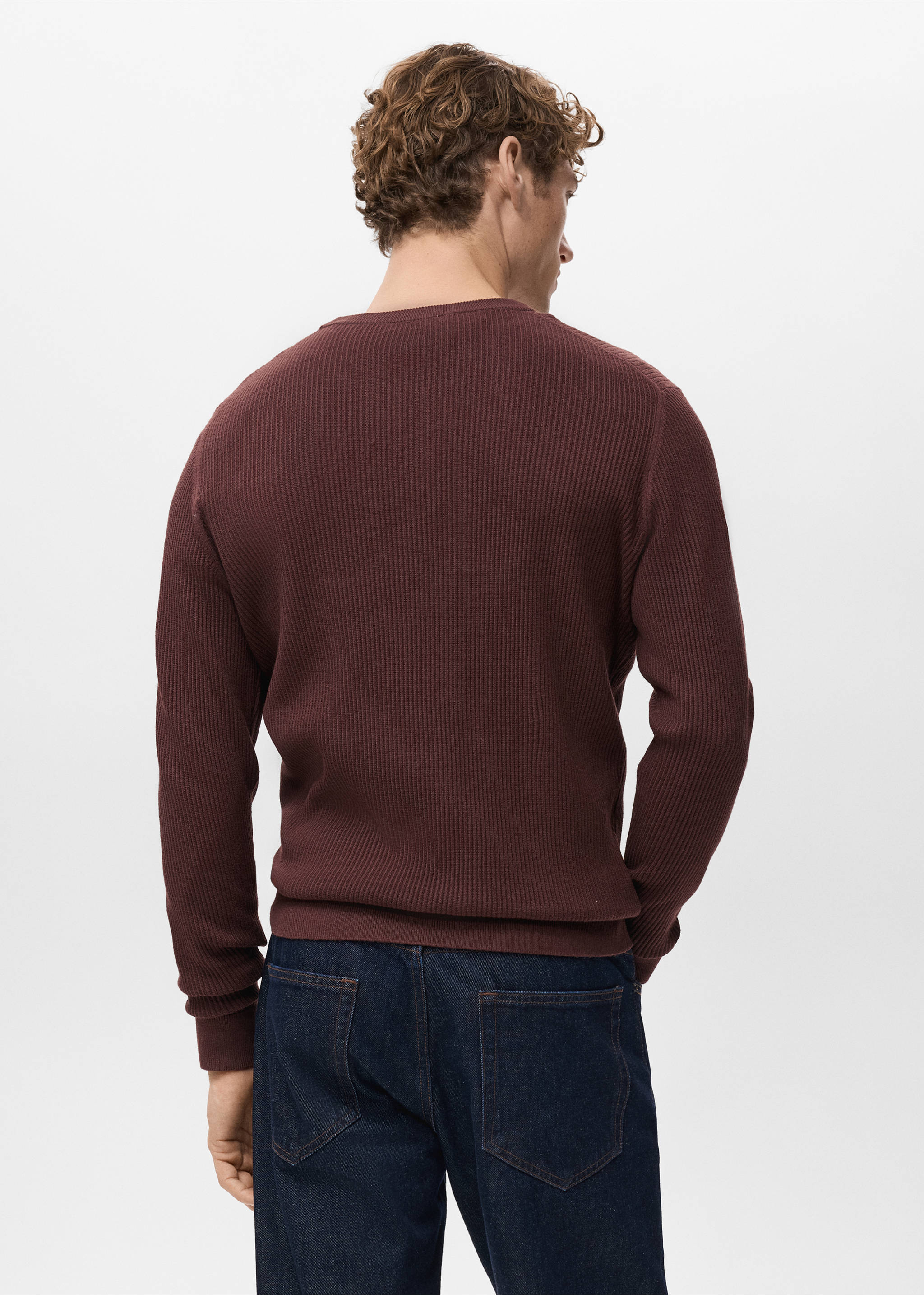 Fine rib-knit cotton sweater - Reverse of the article, Burgundy. Ref: 27071348-00.