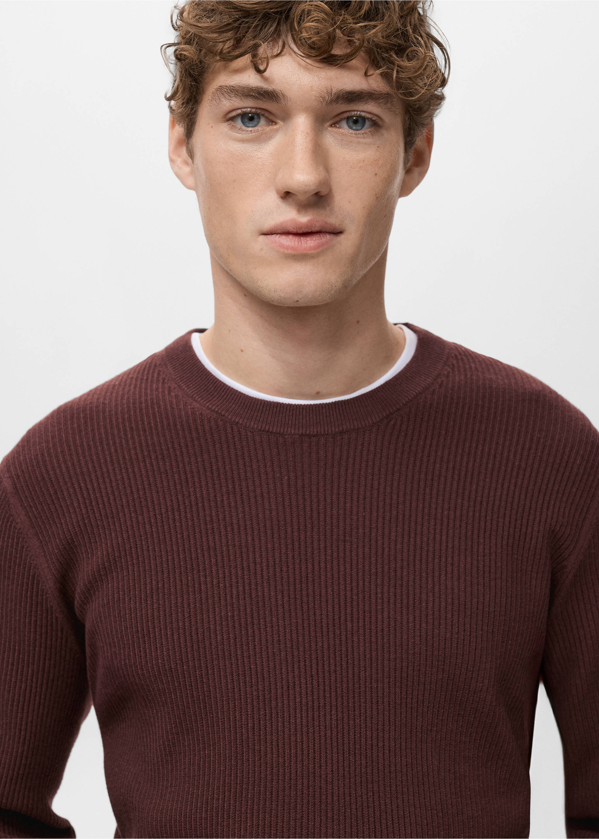 Fine rib-knit cotton sweater - Details of the article 1, Burgundy. Ref: 27071348-00.