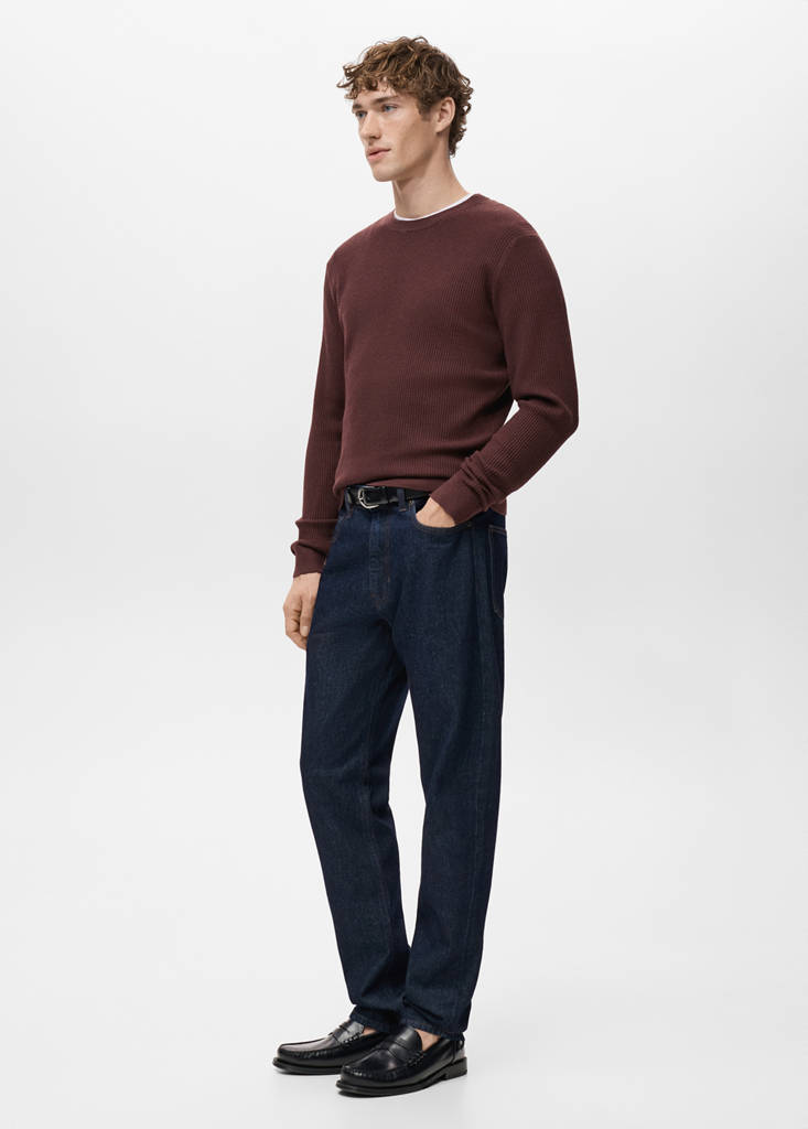 Fine rib-knit cotton sweater — Burgundy