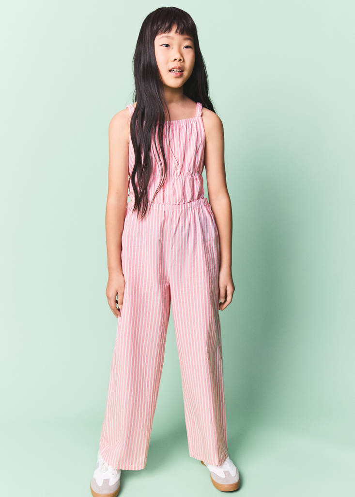 Striped jumpsuit with opening — Red