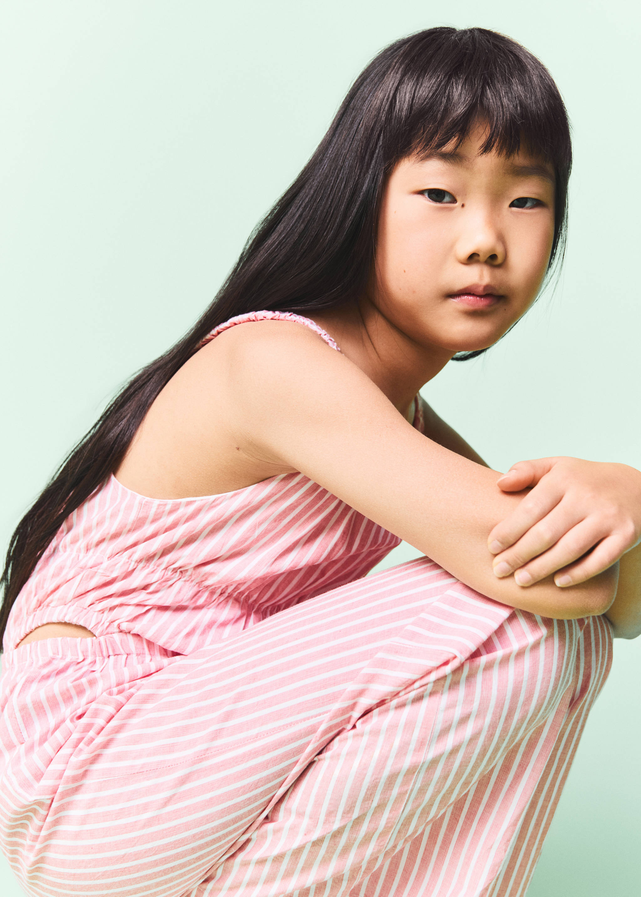 条纹开衩连身裤 - null