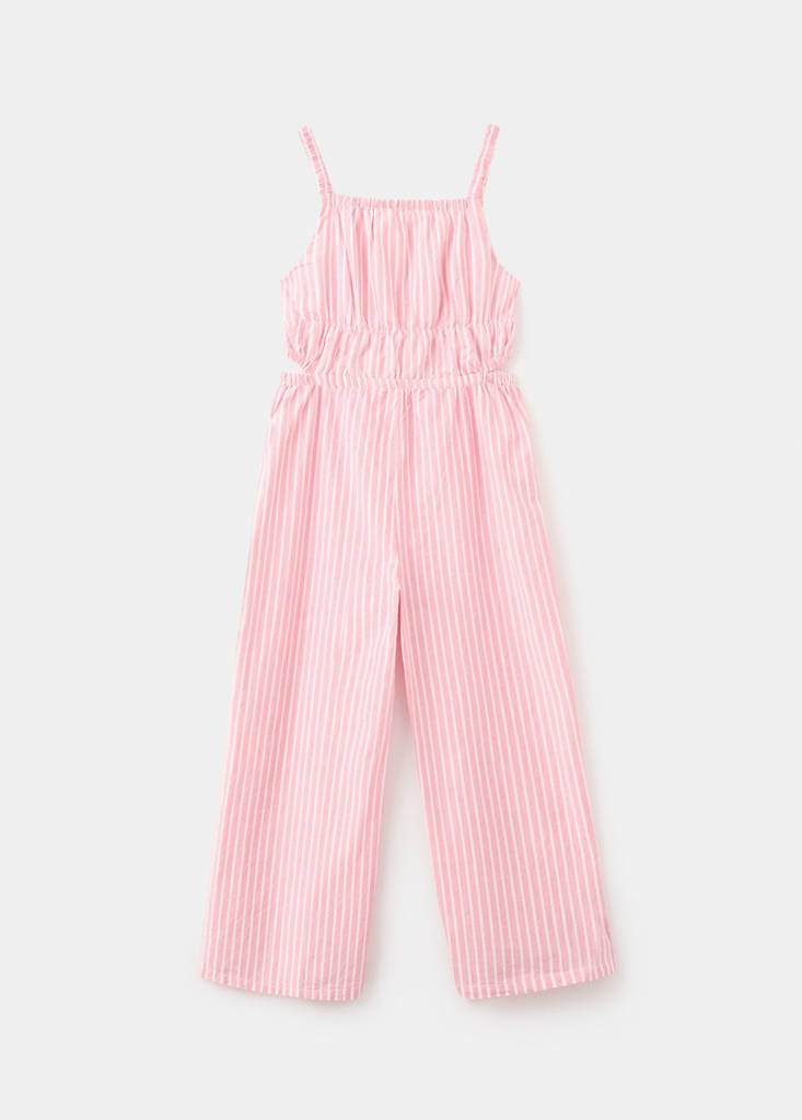 Striped jumpsuit with opening — Red