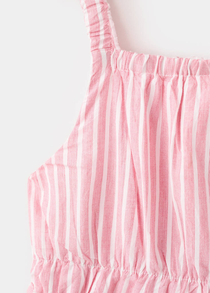 Striped jumpsuit with opening — Red