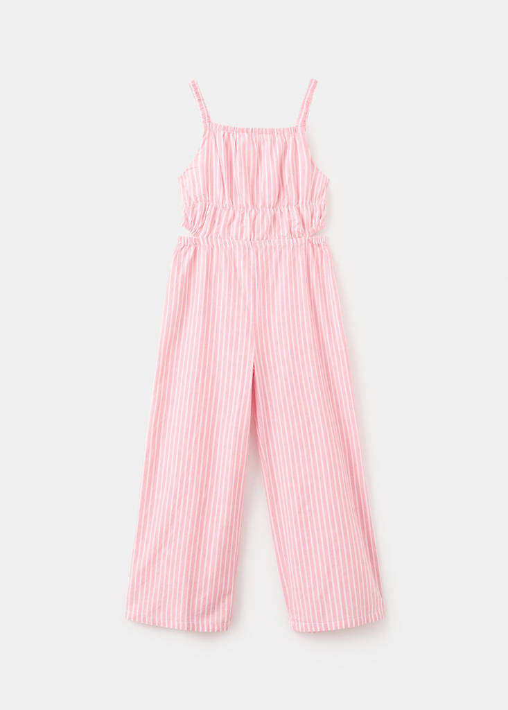 Striped jumpsuit with opening — Red